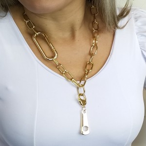 Pingente Coleção Clique e Troque,  Cursor Zíper com Mosquetão, Semi Joia.