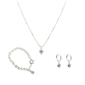 Kit 02 Peças:Colar e Brincos com Zirconia, Semi Joia.