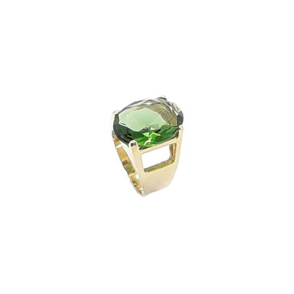 Anel com Pedra Cristal Verde Oval, Semi Joia.