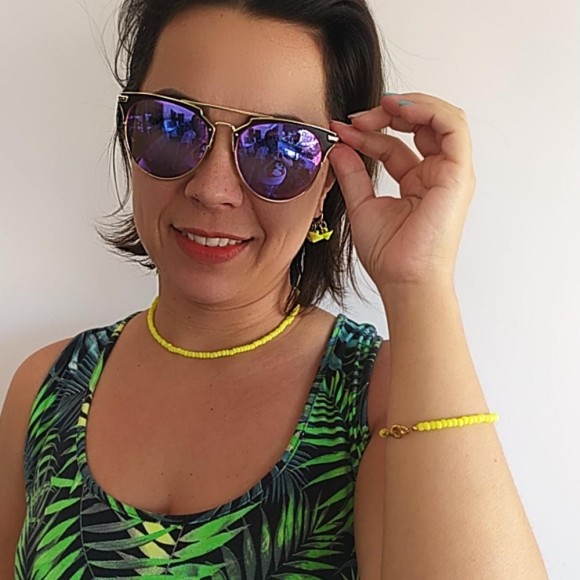 Kit com Choker e Pulseiras de Miçangas Neon, Bijuteria.