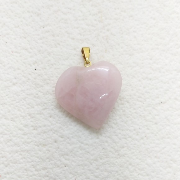 Pingente Coração em Pedra Natural Quartzo Rosa, Signo de Touro, Semi Joia