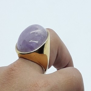 Anel com Pedra Natural Ametista Redondo, Semi Joia.