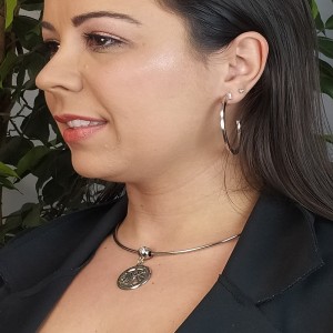  Choker Aro com Pingente Mandala Arvore da Vida, Semi Joia
